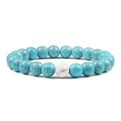 Simple Natural Synthetic Turquoise Round Beaded Stretch Bracelets CD8108-13-1