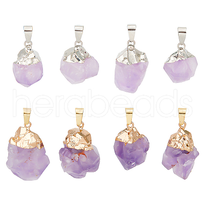 GOMAKERER 8Pcs 2 Styles Raw Rough Natural Amethyst Pendants G-GO0001-21-1