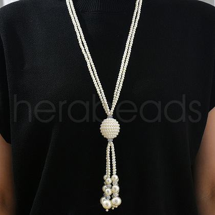 Plastic Pearl Beaded Tassel Y Necklaces for Women FS-WG09D66-01-1