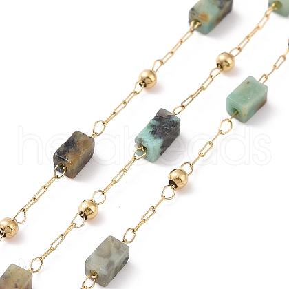 Natural African Turquoise(Jasper) Rectangle Beaded Chains AJEW-SZ0002-42E-1