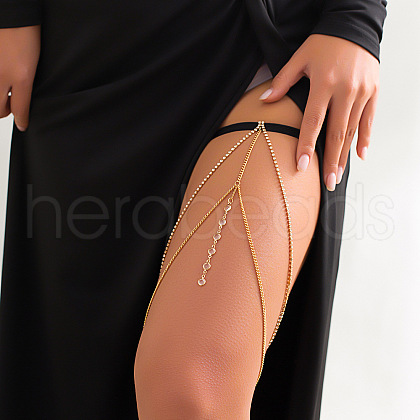 Iron Chain with Clear Cubic Zirconia Elastic Tape Layered Tassel Leg Chains FS-WG04B60-05-1