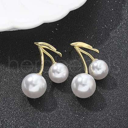 Brass Cherry Stud Earrings EJEW-R016-12G-1