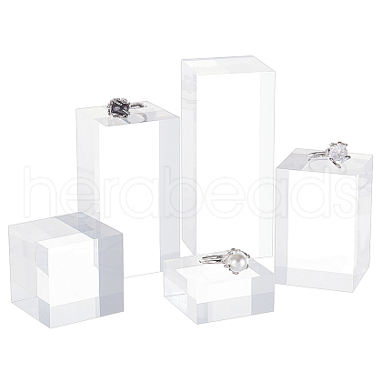FINGERINSPIRE 5Pcs 5 Styles Square Transparent Acrylic Jewelry Display Pedestals ODIS-FG0001-65-1