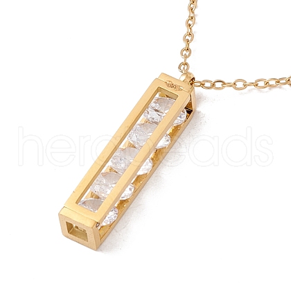Clear Cubic Zirconia Beaded Rectangle Pendant with 304 Stainless Steel Cable Chains for Women NJEW-P262-05G-1