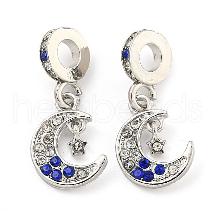 Rack Plating Alloy Pave Rhinestone Moon Star European Dangle Charms FIND-B034-12P-01-1