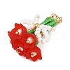 Handmade Glass Beaded Flower with Bowknot Pendants PALLOY-MZ00753-03-3
