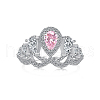 Rhodium Plated 925 Sterling Silver Pave Pink Cubic Zirconia Hollow Finger Ring for Women RJEW-F150-07B-P-1