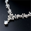 Flower Alloy Micro Pave Clear Cubic Zirconia Pendant Necklace & Stud Dangle Earrings Sets for Women FS-WGAD43C-01-3