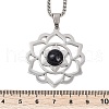 Chakra Lotus Flower 304 Stainless Steel Pave Synthetic Blue Goldstone Pendant Necklaces for Women NJEW-K283-26P-5