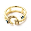 Enamel Evil Eye & Cubic Zirconia Moon Star Open Cuff Ring KK-H439-32G-2