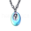 Synthetic Non-magnetic Hematite Oval Pendant Necklace with Beaded Chains for Women NJEW-F307-01-3