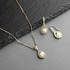 Teardrop Brass Micro Pave Clear Cubic Zirconia with Plastic Pearl Pendant Necklace & Dangle Earring FS-WG2AAB6-01-2