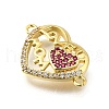 Mother's Day Brass Micro Pave Clear & Hot Pink Cubic Zirconia Connector Charms KK-Q066-10P-2