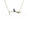 Halloween Alloy Black Cat with Broom Pendant Necklaces for Women FS-WGACF10-02-2
