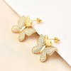 Brass Clear Cubic Zirconia Butterfly Stud Earrings EJEW-C147-04G-2