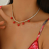 Brass Pave Clear Cubic Zirconia Tennis Chain 5 Strawberries Pendant Bib Necklaces for Women JT1747-2
