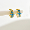 Elegant S925 Sterling Silver Cross Green Synthetic Turquoise Hoop Earrings LD2192-3