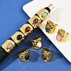 316 Stainless Steel with Natural Mixed Gemstone Cuff Rings RJEW-Z098-01G-16-1