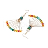 Fan Shape Alloy and Glass Pendants Earrings EJEW-JE05972-4