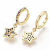 Brass Micro Pave Colorful Cubic Zirconia Dangle Hoop Earrings EJEW-S208-083-1