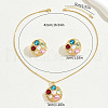 Flat Round Brass & Resin & Rhinestone Pendant Necklaces & Stud Earrings Sets FS-WG2BFFC-01-4