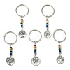 5Pcs Alloy Flat Round & Heart with Tree of Life Pendant Keychain KEYC-JKC00591-S-1