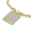 Glass Seed Rectangle with Heart Charm Bracelet BJEW-MZ00033-4