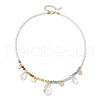 Glass Teardrop & Brass Disc Pendant Necklaces NJEW-JN05191-4