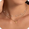 2Pcs 304 Stainless Steel & White Plastic Imitation Pearl Letter Pendant Double Layer Necklaces FS-WG86091-07-1