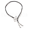 Flower Hollow Flower Bohemian Style Alloy Pendant Black Faux Suede Cord Lariat Necklaces for Women FS-WG7C28D-01-5