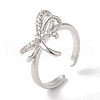 Bowknot Brass Micro Pave Clear Cubic Zirconia Open Cuff Rings for Women RJEW-C098-07P-1