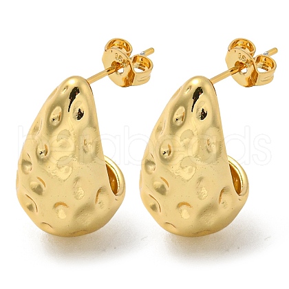 Rack Plated Teardrop Hammered Brass Stud Earrings for Women EJEW-Z048-15A-G-1