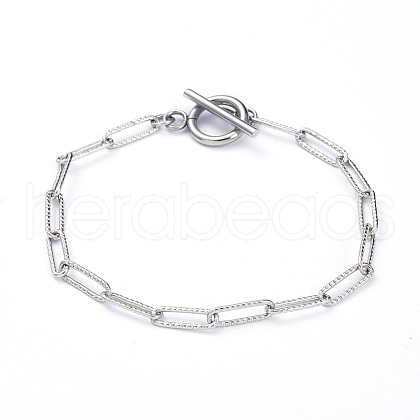 304 Stainless Steel Textured Paperclip Chain Bracelets BJEW-JB05112-1