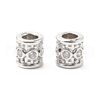Column Brass Micro Pave Clear Cubic Zirconia European Beads KK-L237-017P-1