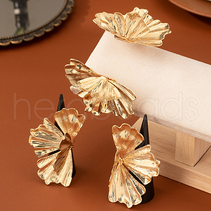 Ginkgo Leaf Alloy Cuff Bangles & Stud Earrings Sets FS-WGAE903-01-1