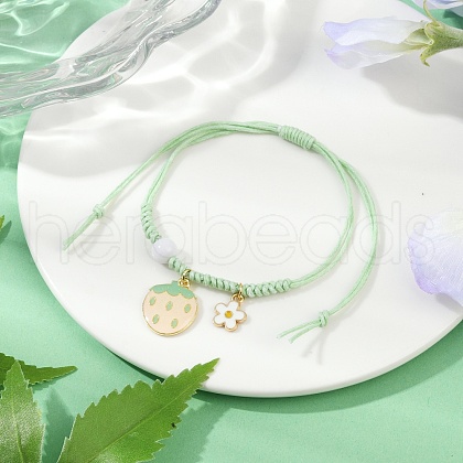 Flower & Strawberry Alloy Enamel Charm Bracelets BJEW-JB11696-05-1