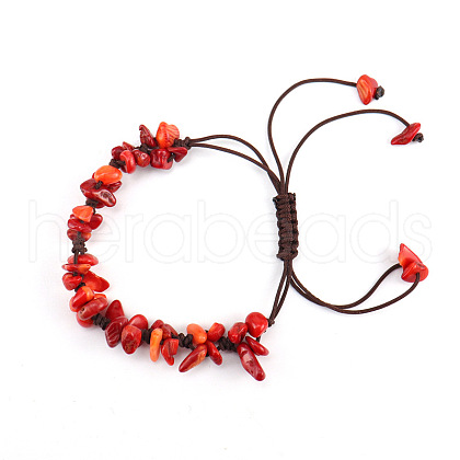 Synthetic Coral Chips Braided Bead Bracelet PW-WG69423-03-1