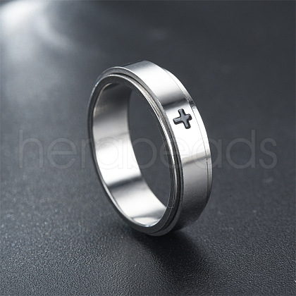Cross Pattern 304 Stainless Steel Rotatable Finger Rings FS-WGAA8E6-03-1