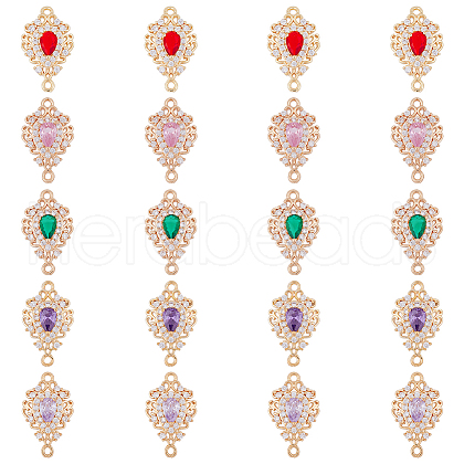 DICOSMETIC 20Pcs 5 Colors Brass Micro Pave Clear Cubic Zirconia Connector Charms KK-DC0002-82-1