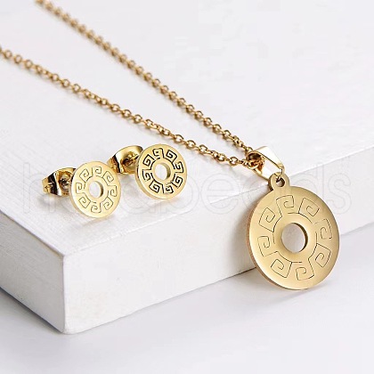 201 Stainless Steel Pendant Necklace & Stud Earring Sets FS-WGB816B-09-1