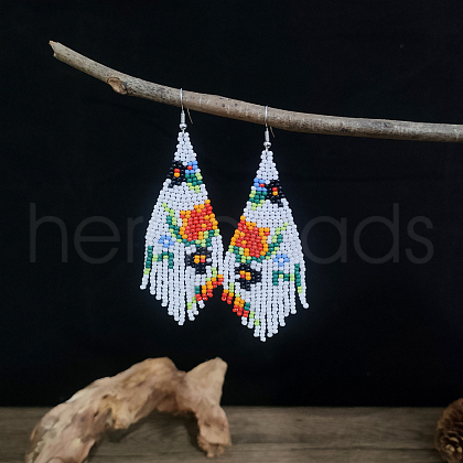 Bohemian Style Glass Seed Bead Tassel Dangle Earrings MO0710-1-1