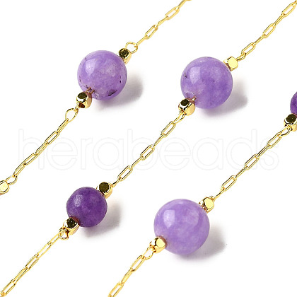 Handmade Natural Amethyst & Dyed White Jade Round Beaded Chains CHC-F020-01G-01-1