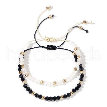 Minimalist Fashion Faceted Glass & Brass Braided Beaded Bracelet Sets for Couples XI4084-1