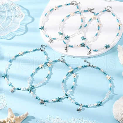 6Pcs Gemstone Pendant Necklaces NJEW-JN05346-1