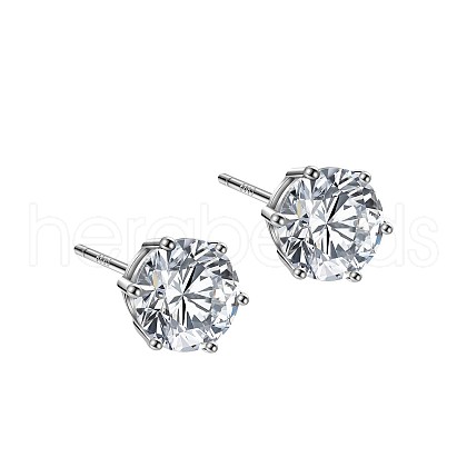 Rhodium Plated 999 Fine Silver Cubic Zirconia Stud Earrings for Women EJEW-S215-20P-1
