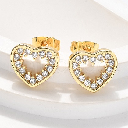 Brass Micro Pave Clear Cubic Zirconia Stud Earrings EJEW-C139-07G-1