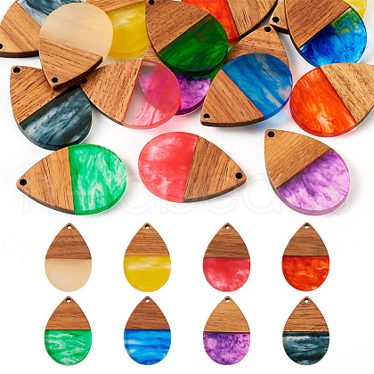  16Pcs 8 Colors Transparent Resin & Walnut Wood Pendants RESI-TA0002-66-1