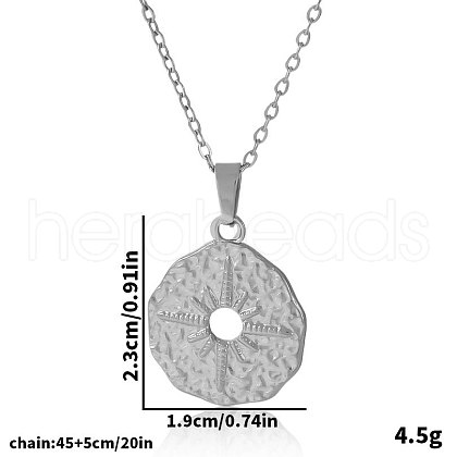 Stainless Steel Textured Disc with Star Pendant Necklaces for Women KF7355-1-1