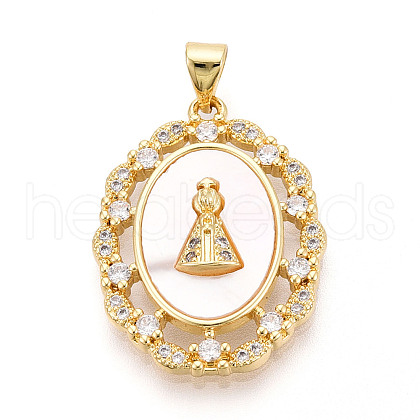 Brass Micro Pave Clear Cubic Zirconia Pendants KK-N268-33G-1