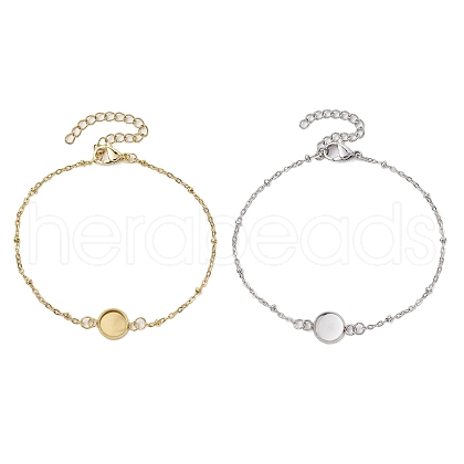 2Pcs 2 Colors 304 Stainless Steel Round Cabochon Setting Bracelets BJEW-JB11092-1